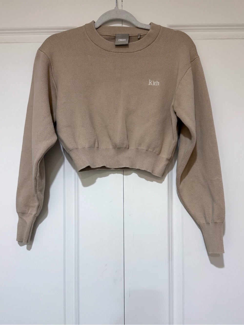 Kith Cropped Crewneck Sweater in Taupe Beige